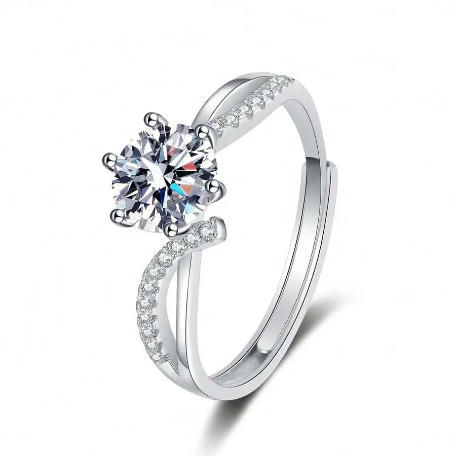 

Open Ring With Round Cut Crystal Stone And Pave Setting