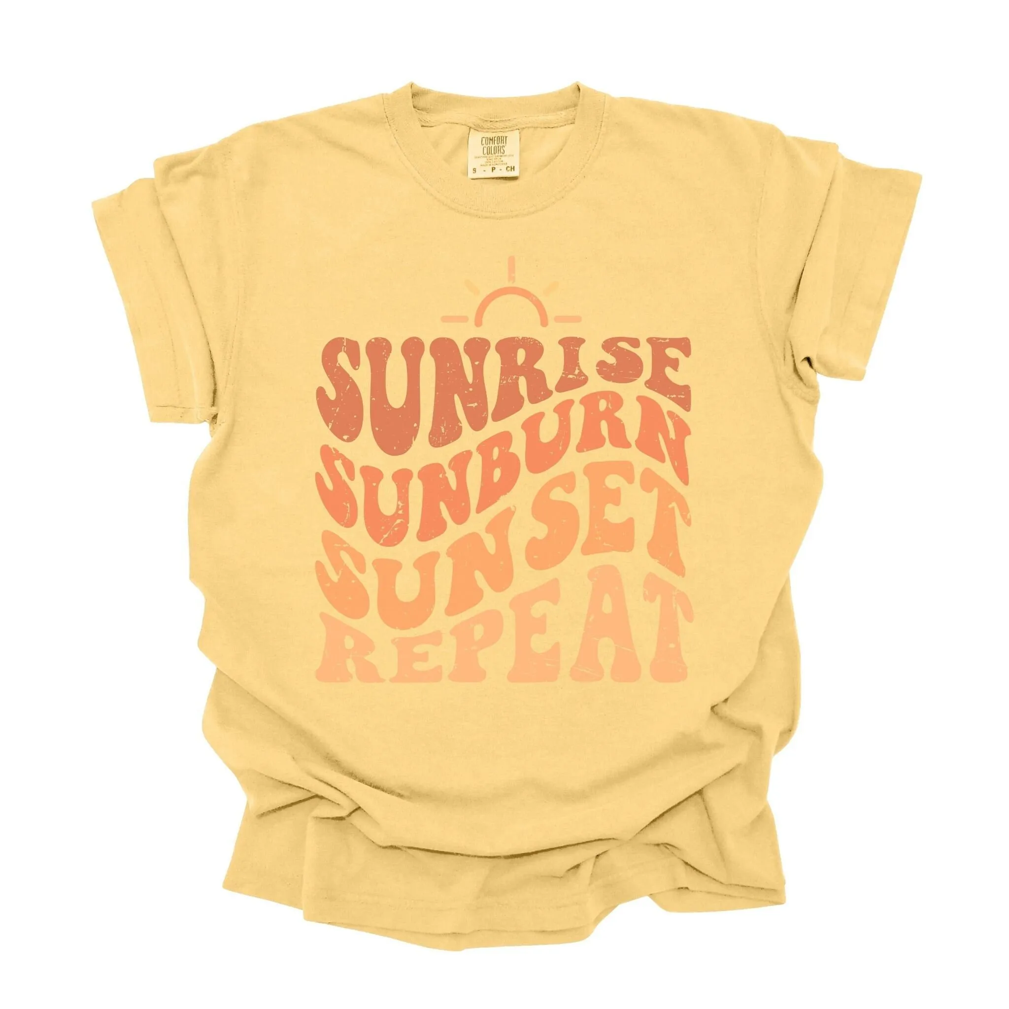 Sunrise Sunburn Sunset Repeat T Shirt Comfort Colors Graphic Tee Beach Summer Trendy Oversized Aesthetic Cute