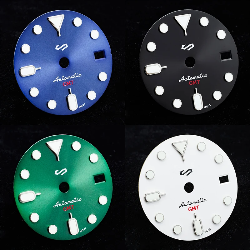 Циферблат часов 28,5 мм со стрелками GMT Sunray, светящаяся подставка NH35 NH34, циферблаты, автоматический механизм