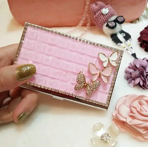 1 قطعة حامل بطاقة عمل عصرية مرصعة بالكريستال من الفولاذ المقاوم للصدأ للرجال والنساء