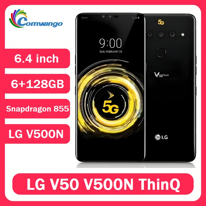 هاتف LG V50 V500N ThinQ الذكي بشاشة 6.4 بوصة وذاكرة وصول عشوائي 6 جيجابايت وذاكرة قراءة فقط 128 جيجابايت وكاميرا خلفية ثلاثية بدقة 16 ميجابكسل وفتح بصمة الإصبع NFC v500n 5G هاتف أصلي