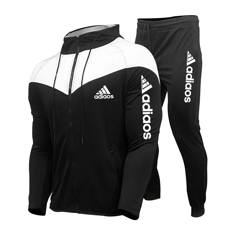 

New men's casual street style two-tone long-sleeved and long-pants set, sporty and fashionable youth sportswear set