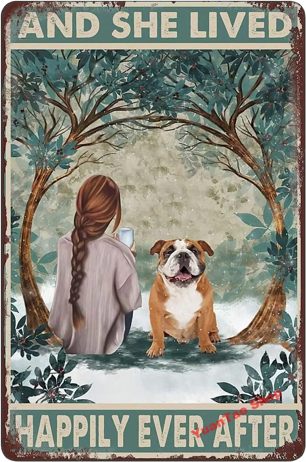 Lives With English Bulldog And She Lived Happily Ever After Funny Tin Sign Bar Pub Diner Cafe Wall Decor Home Decor Art Pos sign