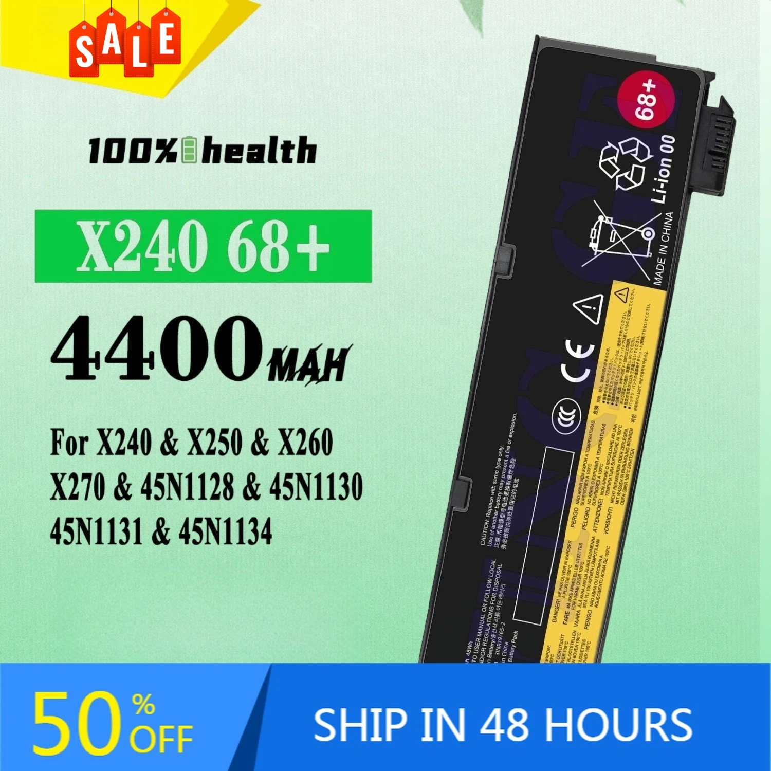 

X240 68+ 4400mAh Laptop Battery for Lenovo45N1130 45N1125 K20 K21-80 L450S T460P Lithium Rechargeable Battery
