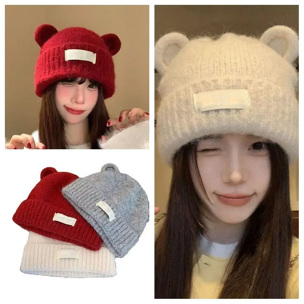 

New Fur Knitted Yarn Cap Windproof Warm Cycling Cap Elastic Ear Protection Winter Cap Winter