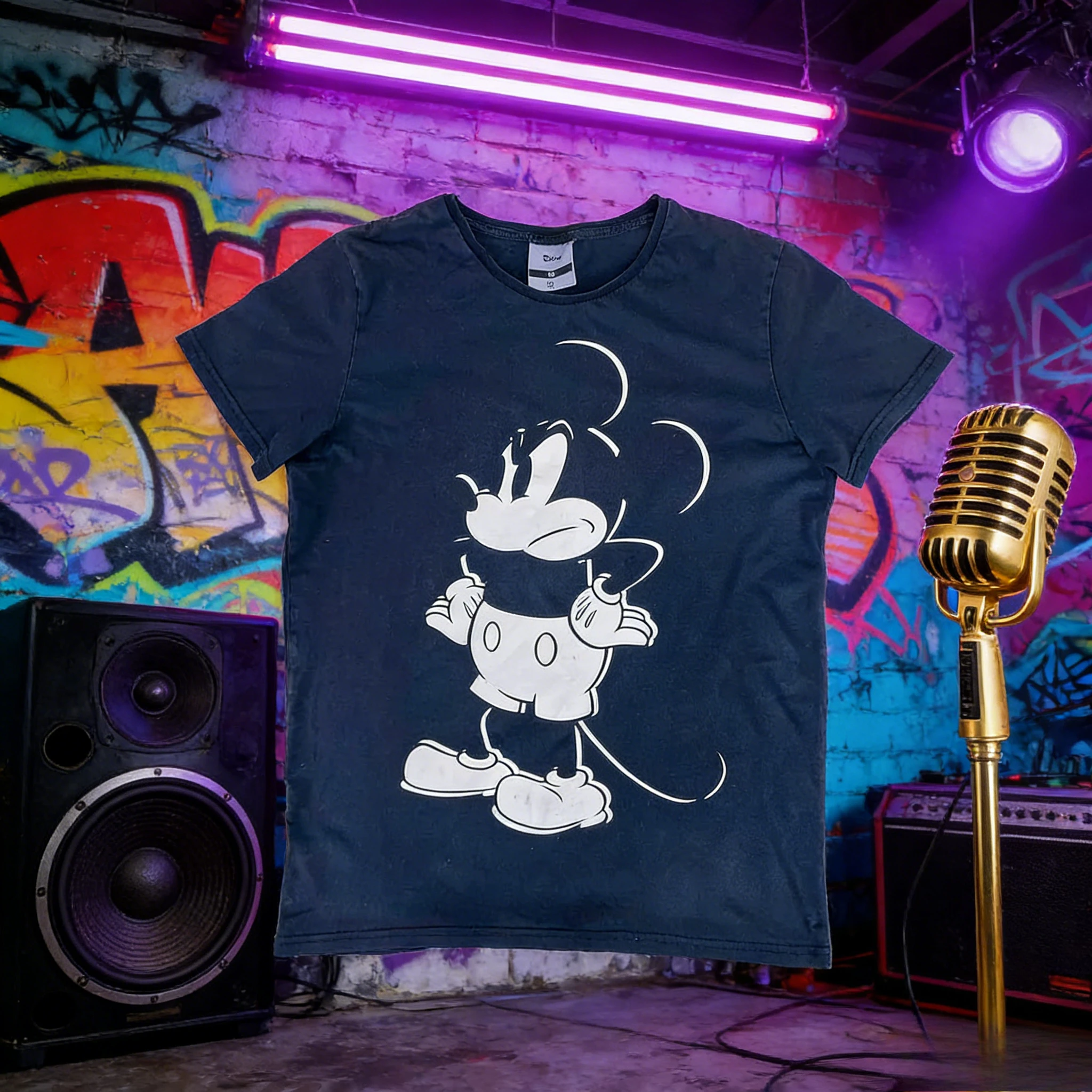 

Летняя редкая футболка с Микки Маусом Disney, темно-синяя, из 100% чистого хлопка с принтом для мужчин и женщин, уличные повседневные уличные свободные топы