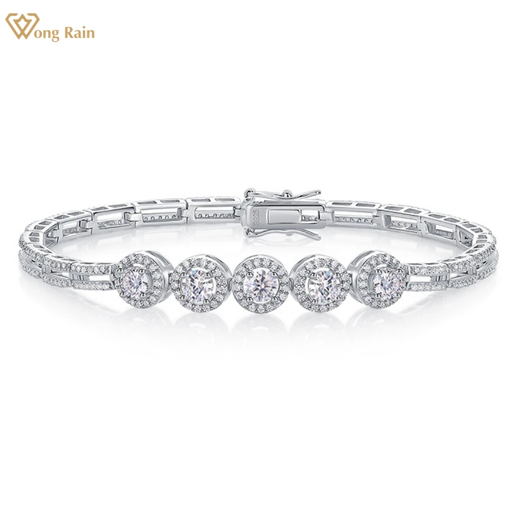 Wong Rain Elegant 100% 925 Sterling Silver 3EX D Color Round Cut Real Moissanite Diamonds Gemstone Bracelets Bangle Fine Jewelry