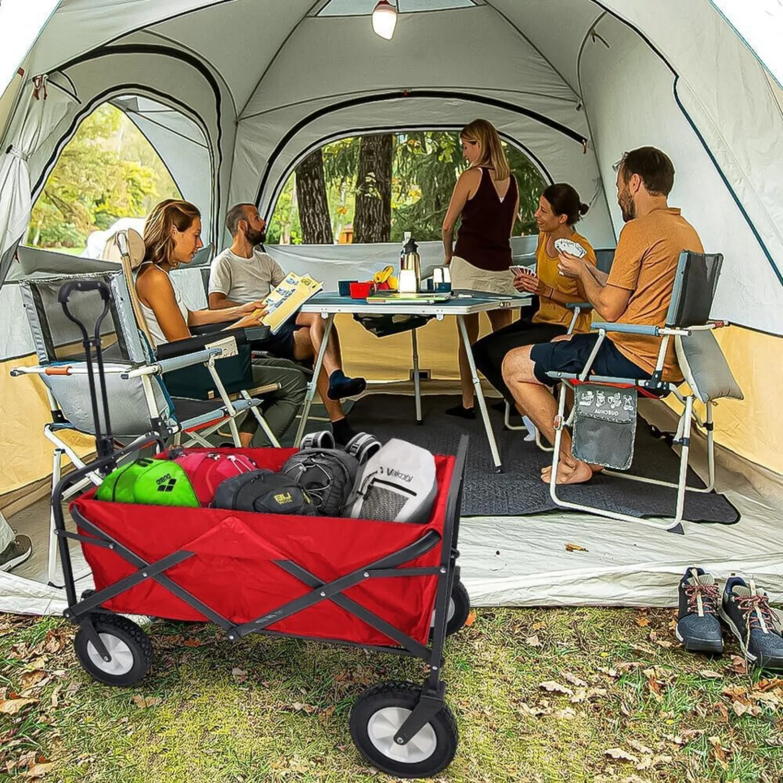 

US Heavy Duty Wagon Cart Swivel Collapsible Outdoor Utility Garden Beach Cart Red