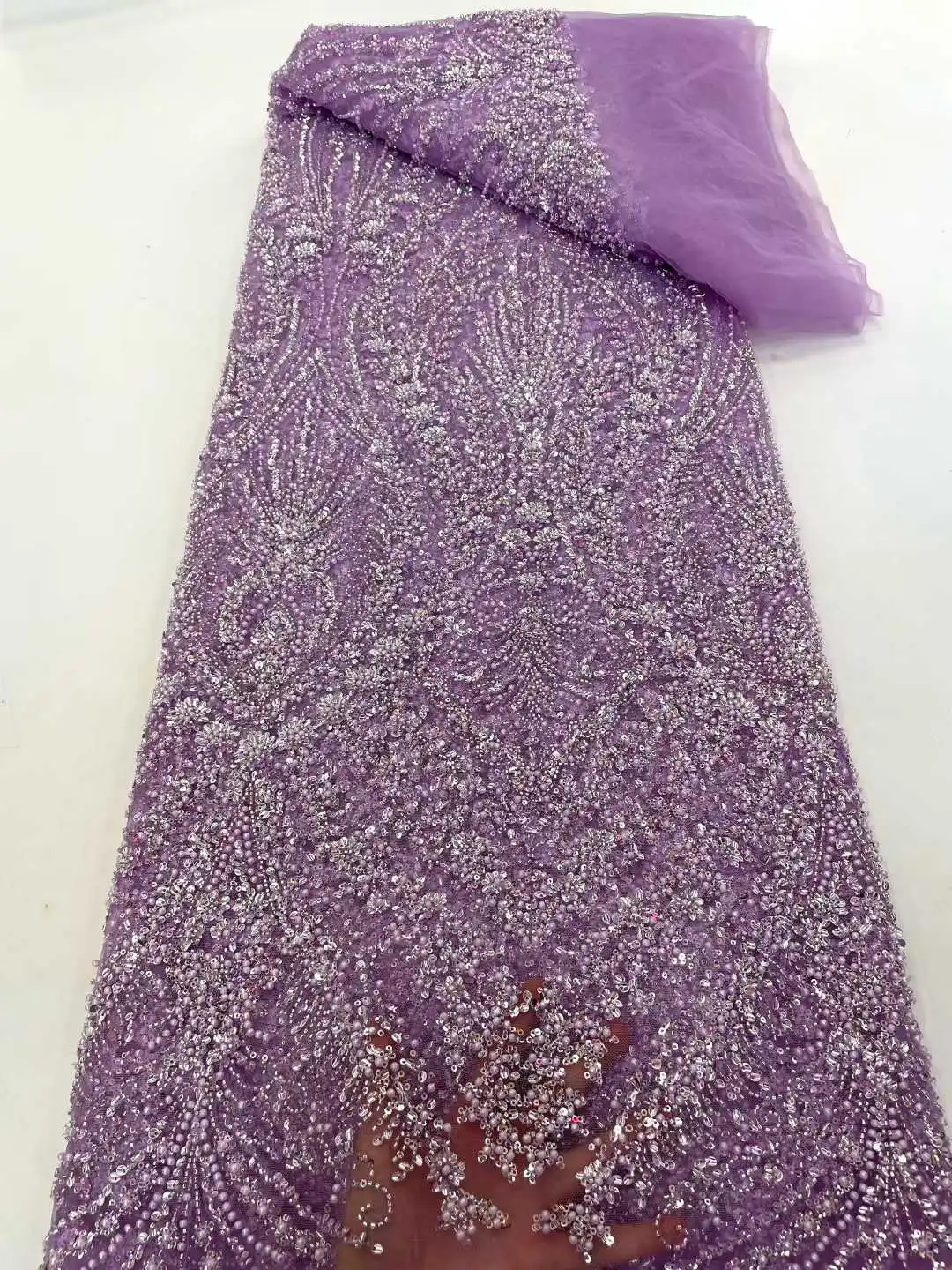 Luxury African Lace Fabric High Quality Sequins Beads Lace Fabrics For Nigerian Wedding French Tulle Lace Fabric