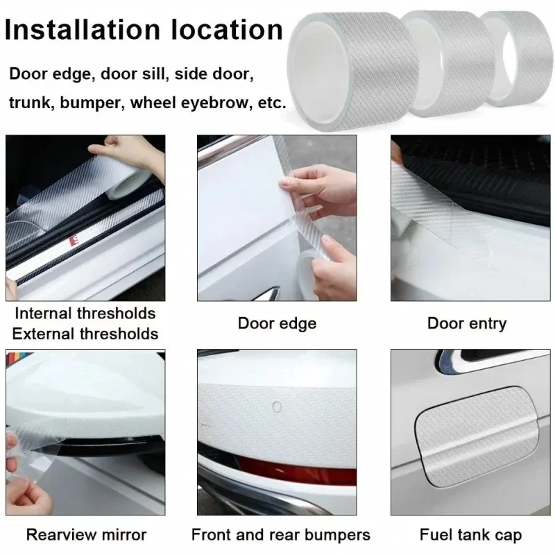Matte Carbon Fiber DIY Car Sticker Door Edge Transparent Paste Film Anti Scratch Auto Trunk Sill Scuff Waterproof Protector Film