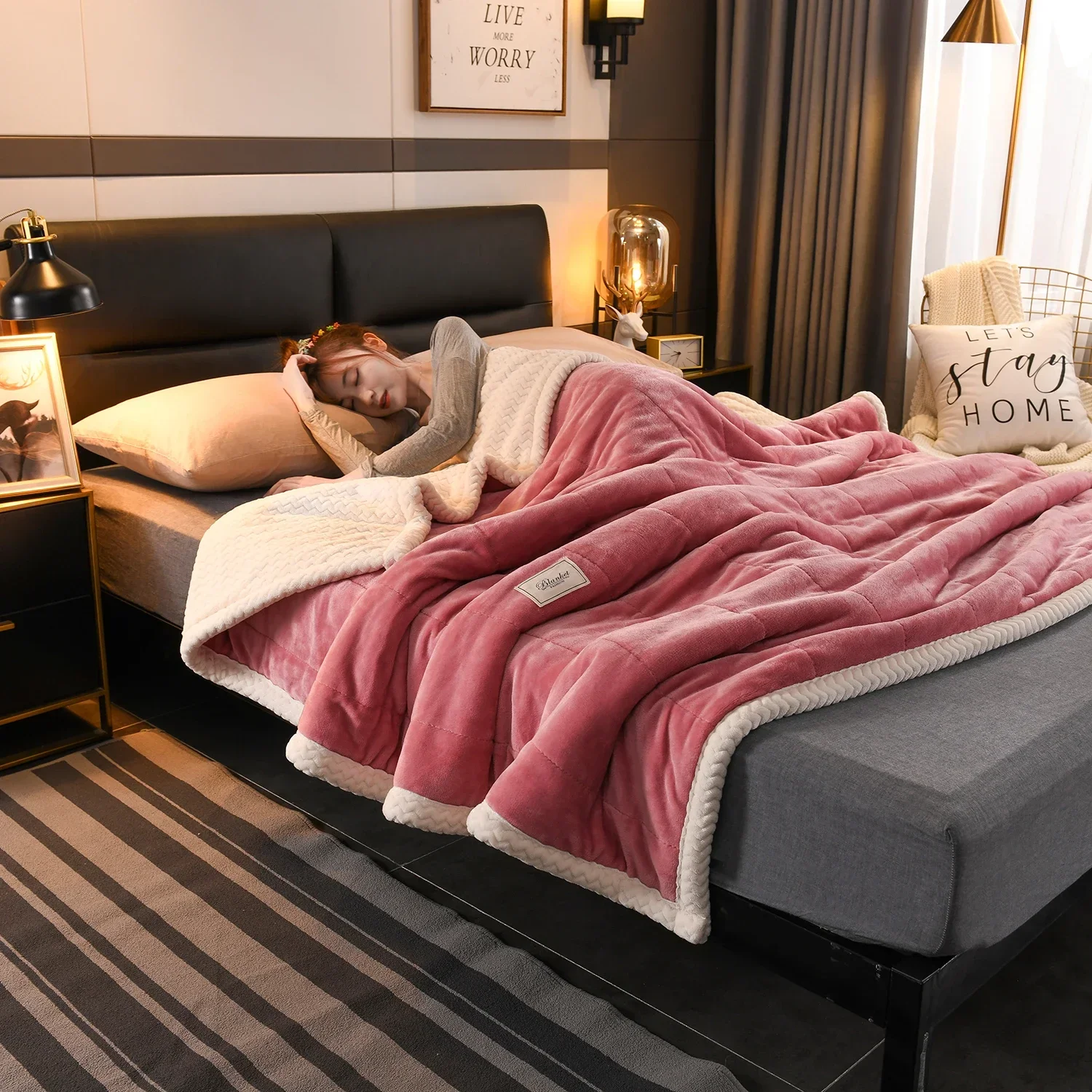 New three-layer padded composite fleece blanket 120/150/180/200cm 1PC air-conditioned room bedroom can be machine washed (XYJ)