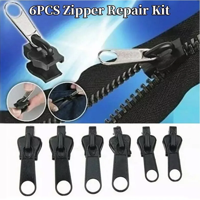 6pcs Instant Zipper Universal Instant Fix Repair Kit Replacement Zip Slider Teeth Multifunctional Clothing Replacement Zipper