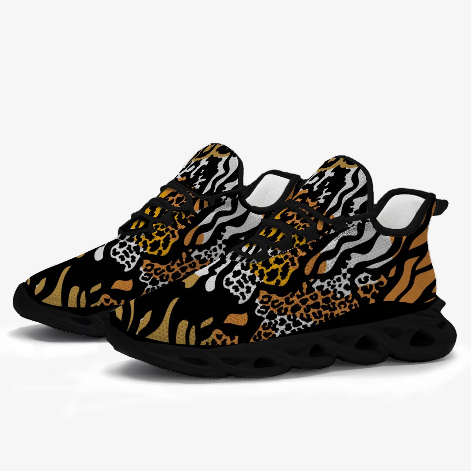 

Tiger striped casual sneakers feature a lightweight mesh upper and are suitable for both men and women