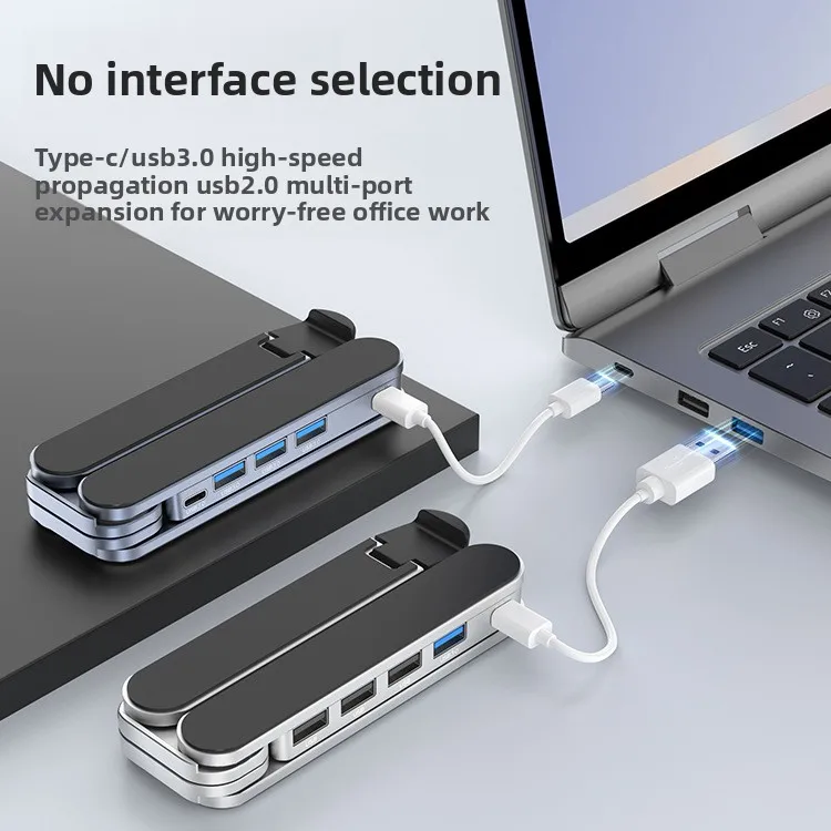 Laptop Holder with 3.0USB HUB Aluminum Alloy Heightening Frame, Heat Dissipation Belt, Docking Station, Foldable and Portable