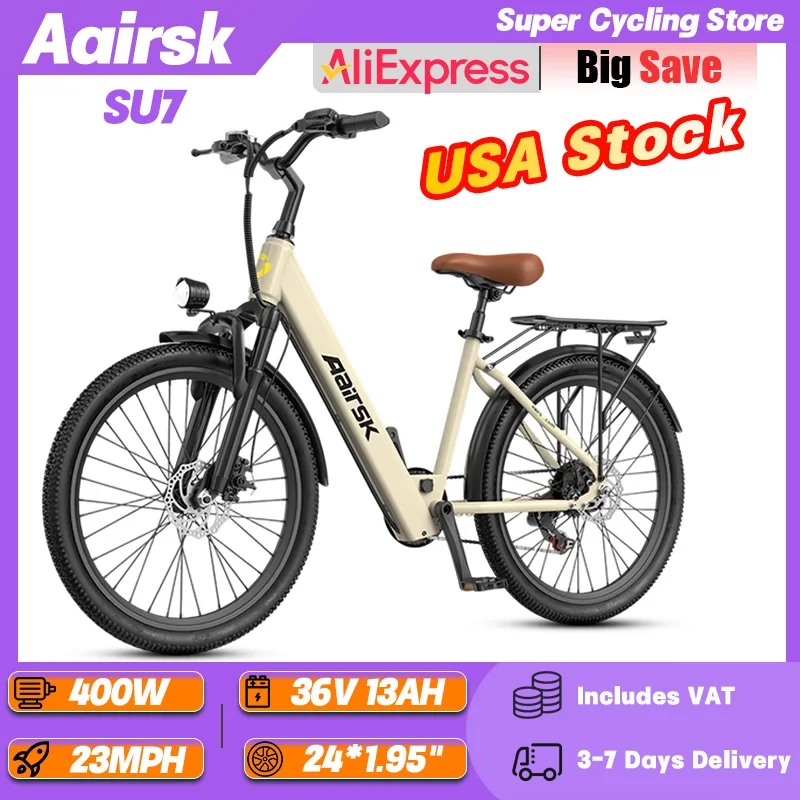 Aairsk SU7 الكبار Ebike 400 واط موتور 36 فولت 13 أمبير بطارية دراجة كهربائية الحضرية التنقل 24*1.95 "الإطارات السفر دراجة كهربائية جبلية #1
