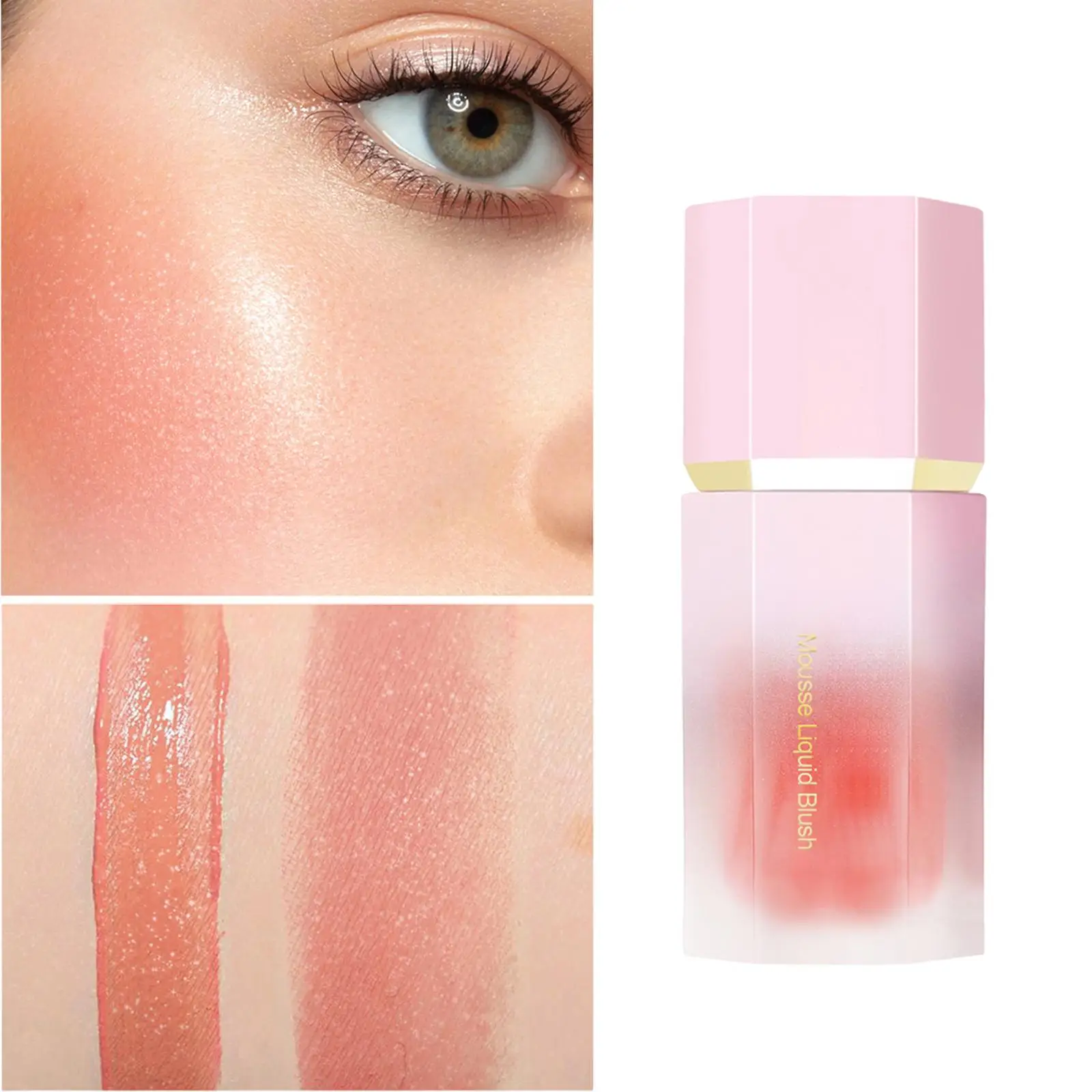 Rozświetlacz do policzków, łatwa aplikacja, odporny na rozmazywanie, płynny kremowy róż w paletce dla naturalnie świecących policzków.