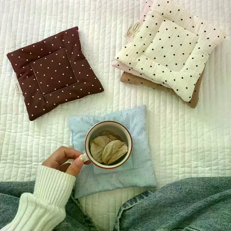 Vintage Floral Polka Dot Cotton Coasters Cream Quilted Plaid Print Cup Mat Cottagecore Table Decor Accessory