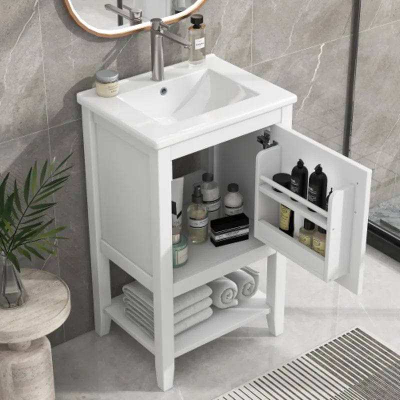 FENGSHUO Simplicity Modern Bathroom Vanity With Sink Bathroom Cabinet With Soft Closing Door Storage Rack And Open Shelf