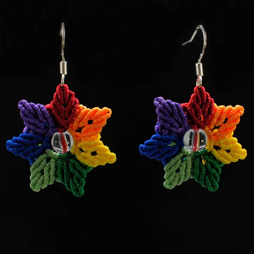 Handmade Thread Rope Wrapped Weave Colorful Woven Macrame Braided Earrings Natural Rock Crystal Round Beads Stone Women Earring