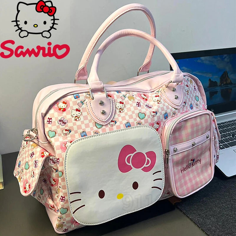  Hello Kitty New Portable Travel Handbag Large Capacity Fashion Women's Portable Travel Handbag Cartoon Storage Travel Bag