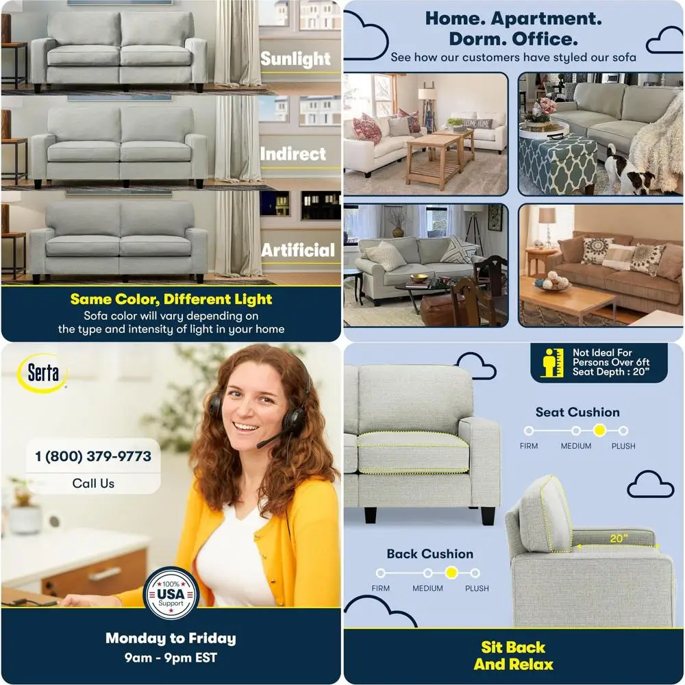 

Диван-софа 61 Track Arm с легкоочищаемым полиэстером, подушками для спины и сиденья, съемными чехлами, идеально подходит для небольших помещений.