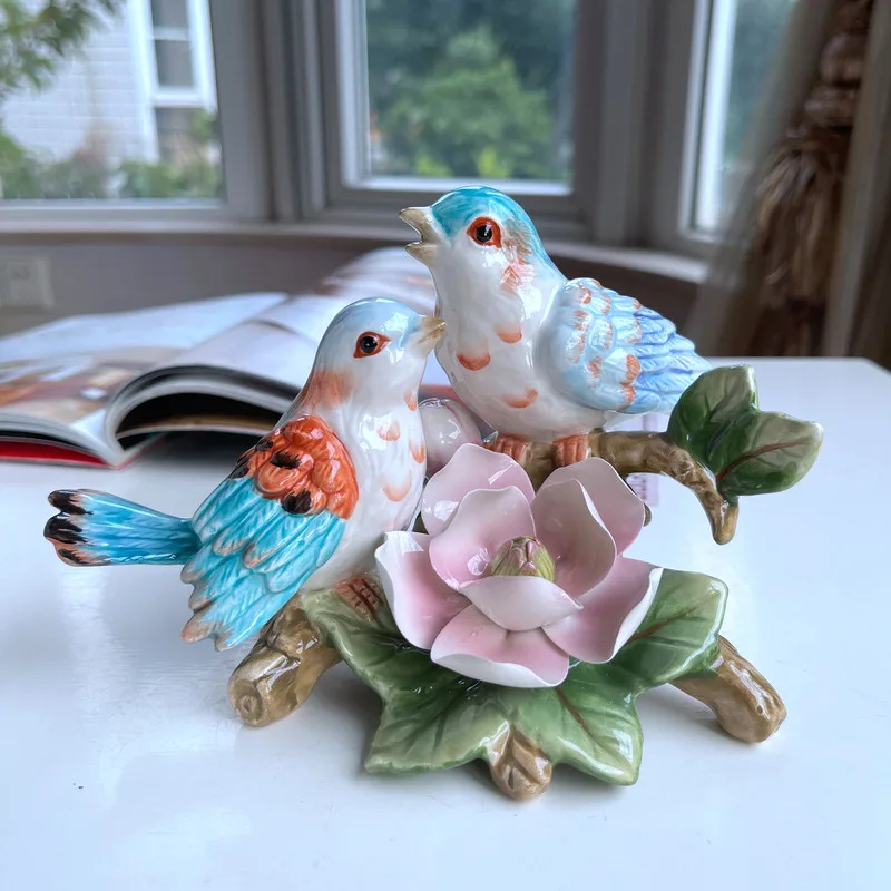 

Керамические фигурки цветов и птиц, домашний декор, садовый орнамент, ремесла, свадебное украшение для комнаты, подарок, фарфоровая статуя животного
