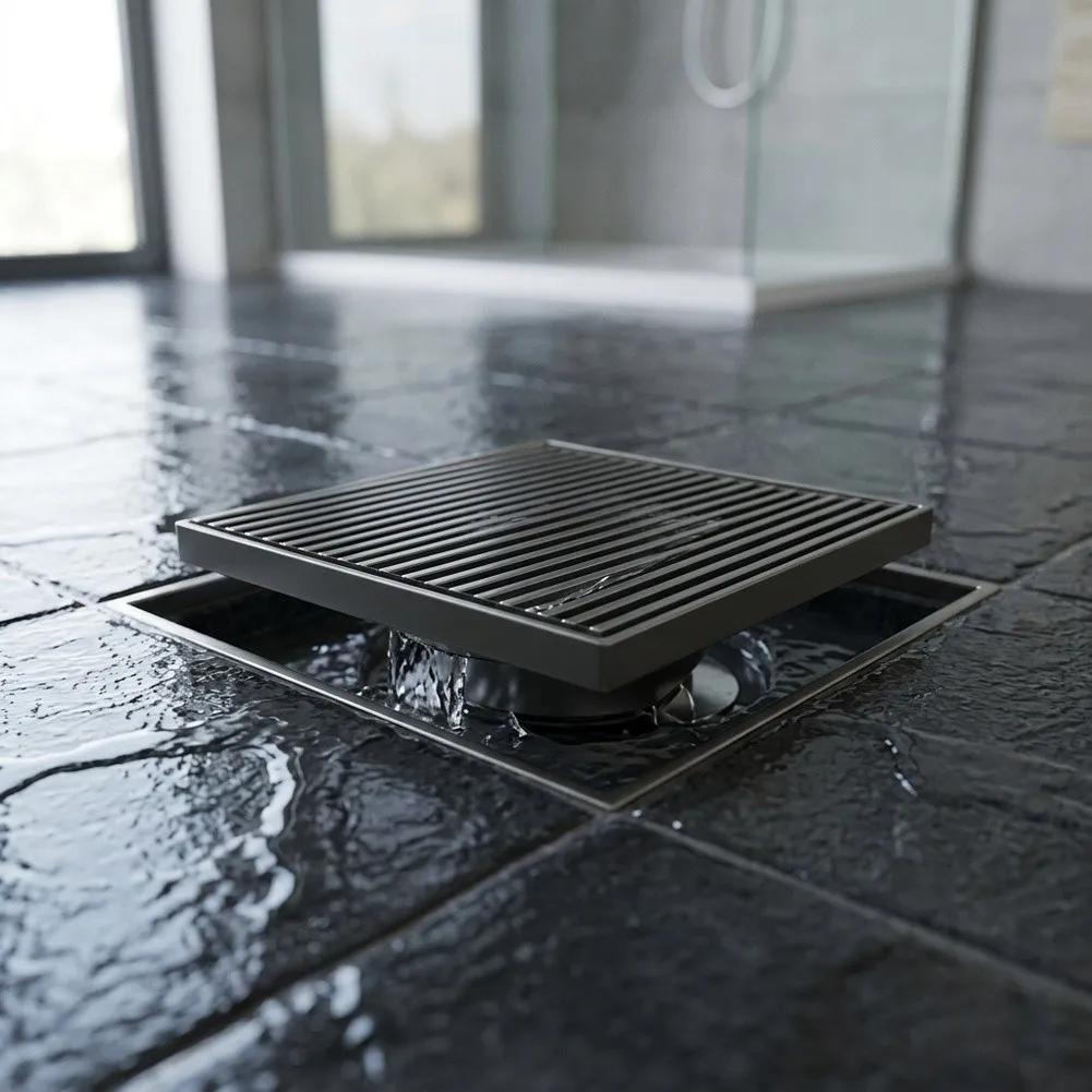 Floor Drain with Wide Opening Parallel Slots and Integrated Water Seal Core for Bathroom Patio Garage and Courtyard Use