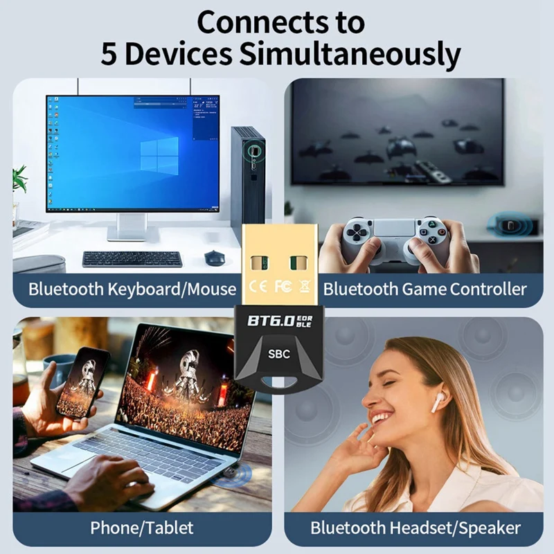 2Pcs USB Adapter Bluetooth 6.0 USB Dongle AAC Decoder Wireless Music Audio Receiver Transmitter for PC Mouse Keyboard [To&On-e]