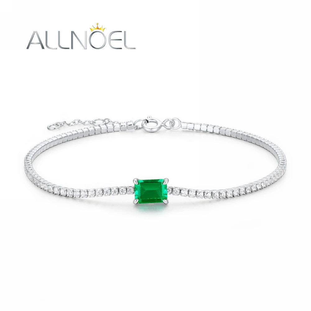 ALLNOEL 925 Sterling Silver Tennis Bracelet For Woman Lab Created Emerald Green Gemstone Bangle Jewelry Birthday Gifts Wholesale