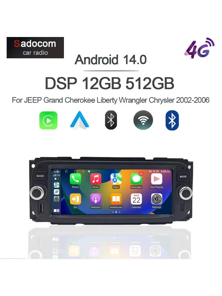 Carplay Android 14 12G RAM Odtwarzacz Samochodowy Multimedialna Nawigacja GPS WIFI Do JEEP Grand Cherokee Liberty Wrangler Chrysler 2002-2006 — 2