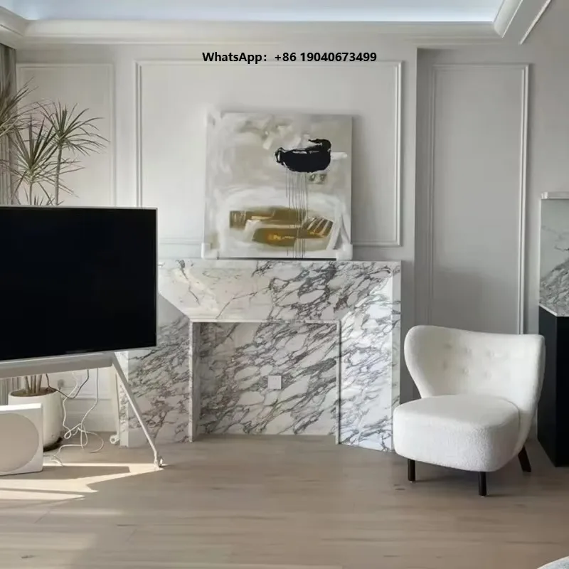 Luxury Natural Marble Fireplace Surround  Villa Livingroom Hotel Indoor Decoration Surround Mantel Mantle xyl