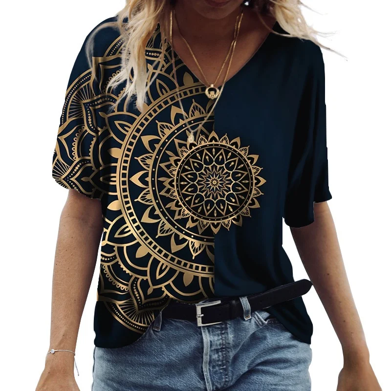 Summer Fashion Retro Casual Print Women's T-shirt Daily Loose Comfortable Sports Top Short Sleeve