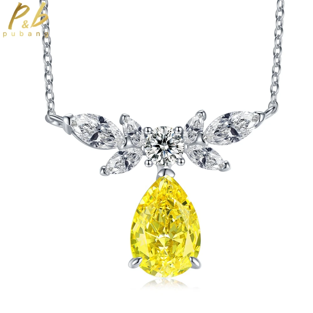 

PuBang Fine Jewelry 925 Sterling Silver Yellow Gem Created Moissanite Luxury Pendant Necklace for Women Party Gift Drop Shipping