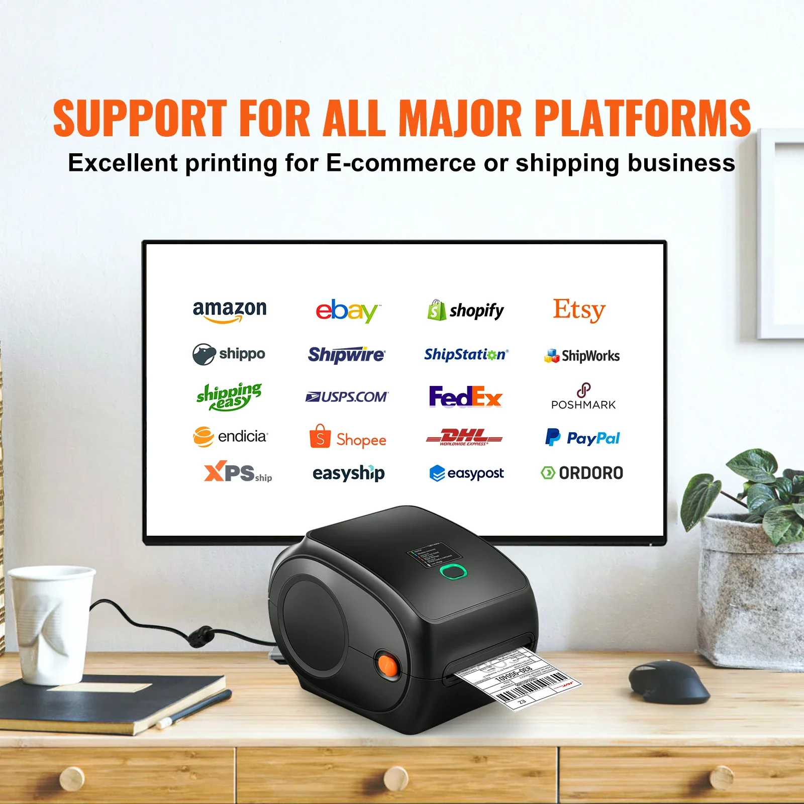 Stampante termica per etichette 300 DPI Riconoscimento automatico di etichette Bluetooth Supporto Windows/MacOS/Android per pacchetti postali 4x6