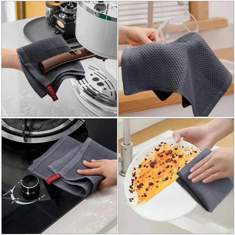 4PCS 100% Cotton Waffle Weave Kitchen Dish Cloths, Ultra Soft Absorbent Quick Drying Dish Towels