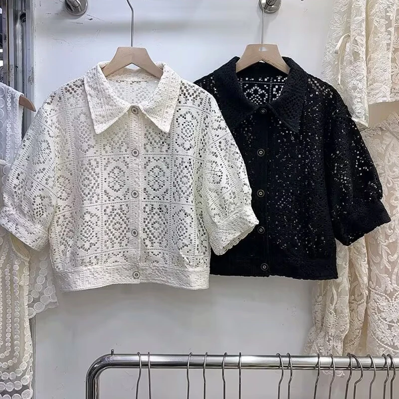 Feminino colarinho ort sve oco irt verão 2025 faion design versátil ort comprimento superior commute sle solto ajuste