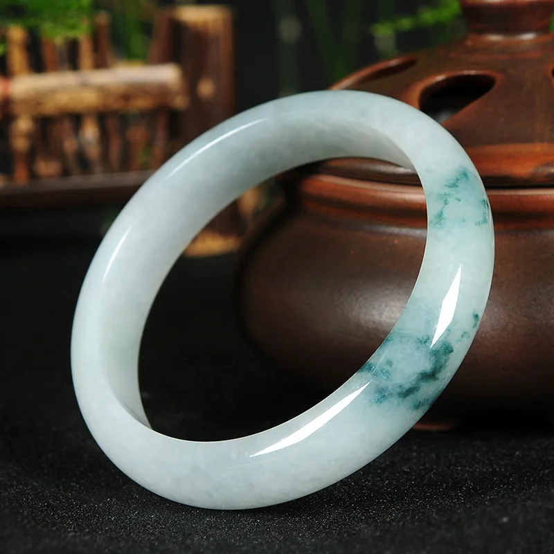 Myanmar Light Green Floating Flowers Women's Bangle Crafts Jade Bracelet Wholesale Certificate