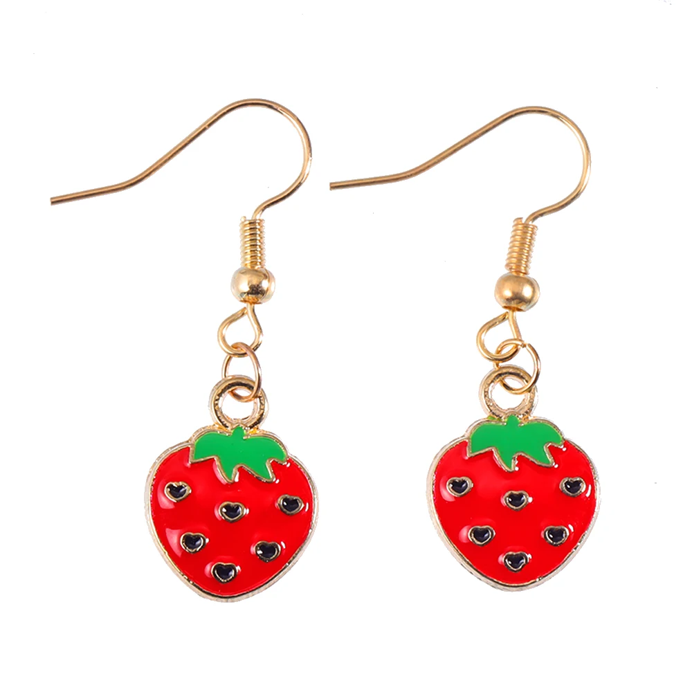 3Pcs Lovely Cherry Blueberry Strawberry Peach Fruit Enamel Earrings Necklace Sets For Fashion Student Jewelry Girls Ladies Gift