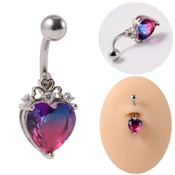 1PCS/Lot Surgical Steel Multicolor Belly Button Piercing 14G Heart Belly Piercing Zircon Navel Ring Cute Belly Bar