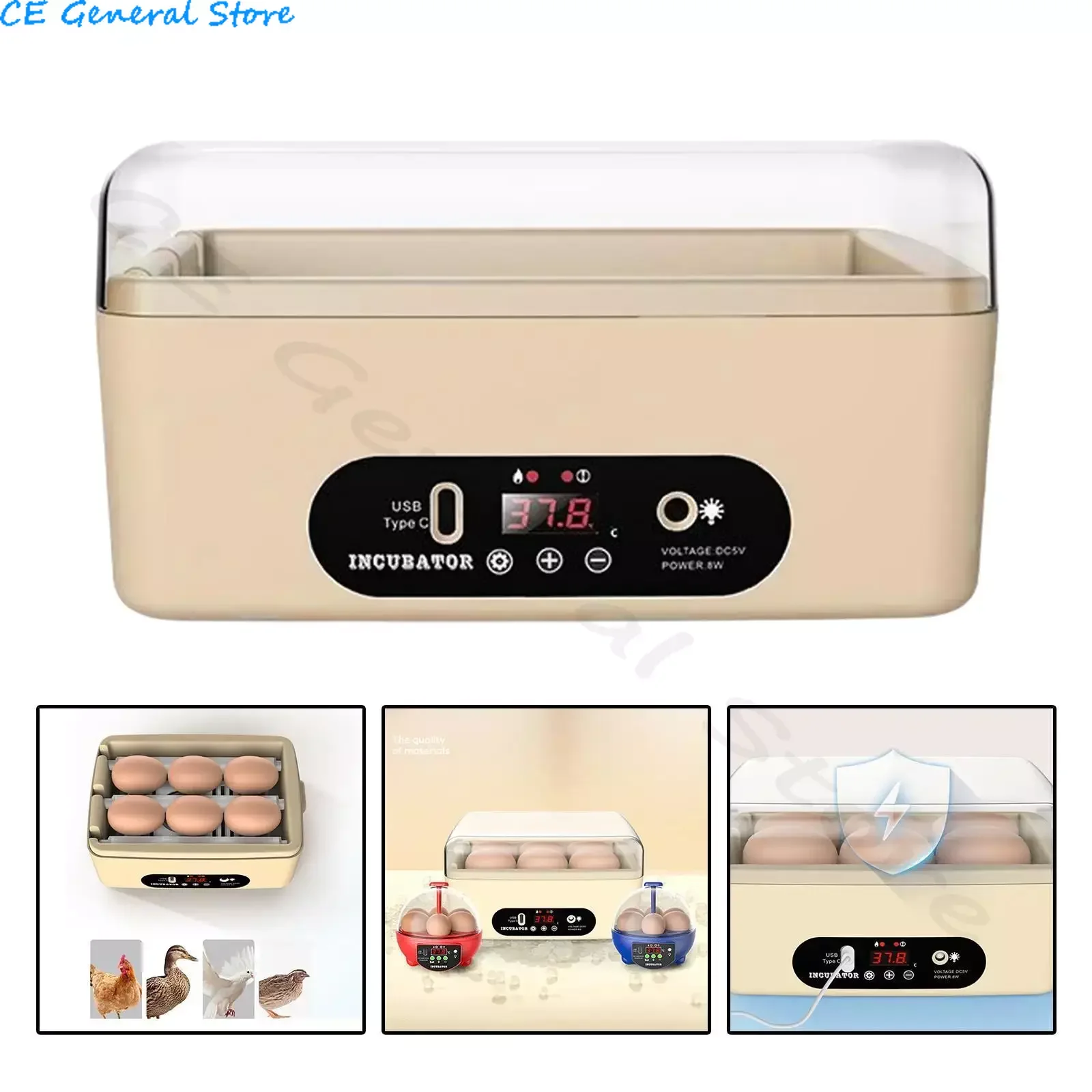 6 Eggs Automatic Egg Incubator Poultry Hatching Machine Mini Turning Temperature Control Breeder for Chicken Birds Duck Goose