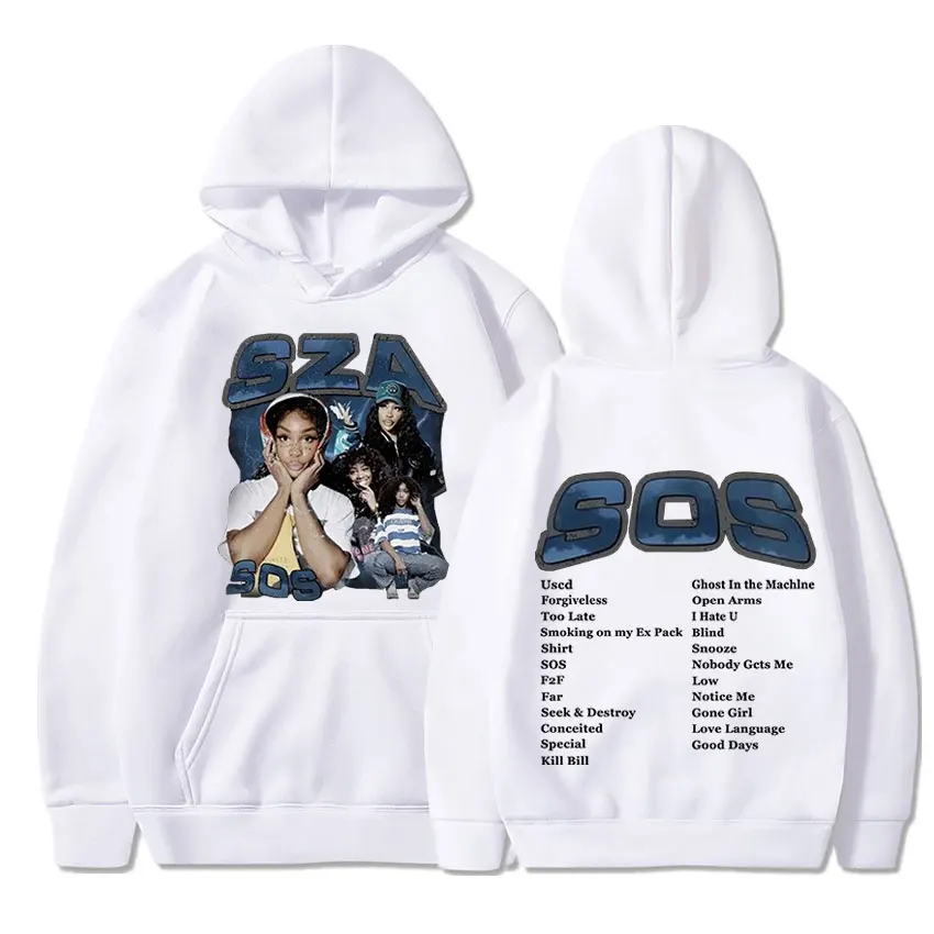 Singer Sza Music Album Sos Graphic felpa con cappuccio Menyythk Hop felpe con cappuccio da donna 2023 New Autumn boys Coat Rapper top a maniche