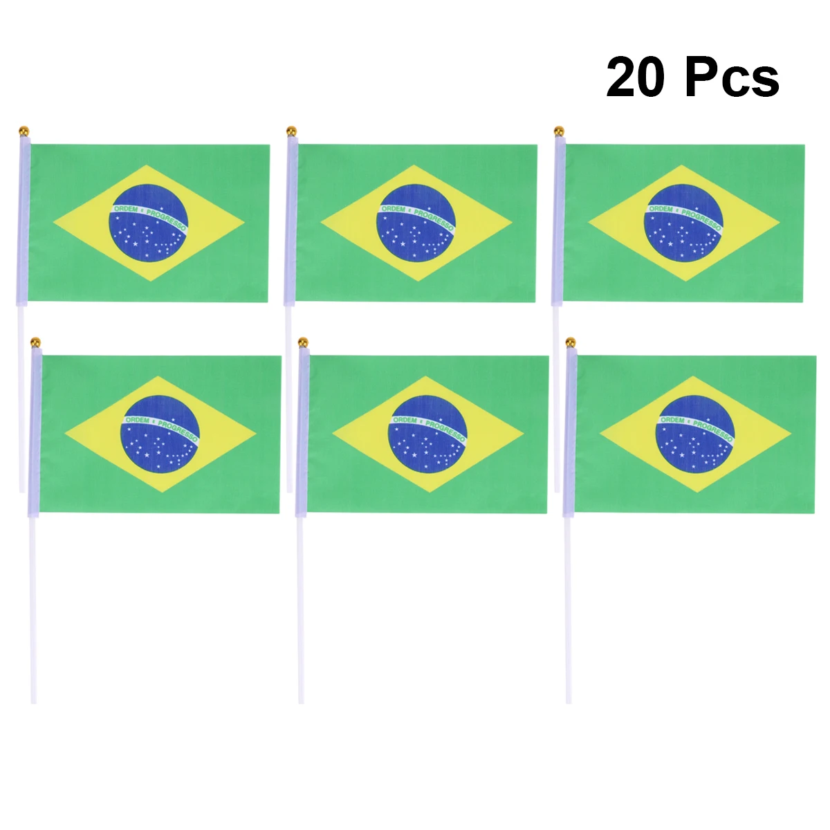 20 Pcs Mini Brazil Hand Held Stick Flags Polyester Perfect for Sport Event Party Decoration Festive Environment