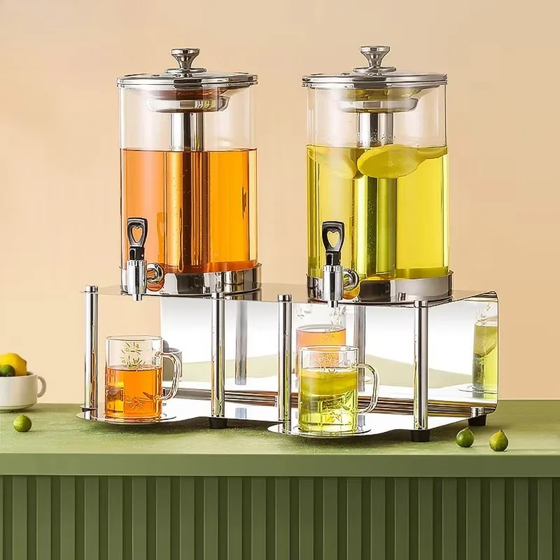 WINNERS Stainless Steel Stand Tempered Glass Juice Dispenser 8L Double Head Cool Beverage Dispenser Cold Beer Tower for bar
