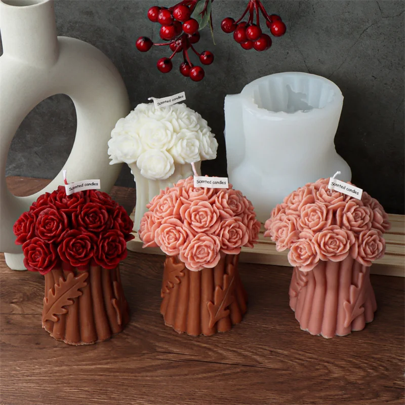 Rose Pfingstrose Silikon Kerzen form DIY Pfingstrose Kuchen Schokolade Rose Bouquet Hochzeits geschenke Harz Home Decoration Handwerk