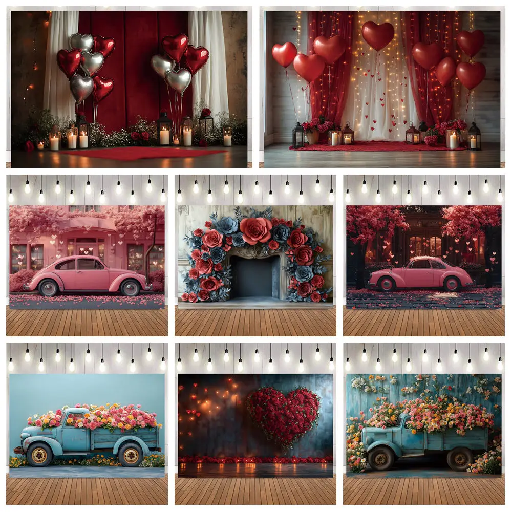 

Винтажный цветочный автомобильный тематический фотофон на День святого Валентина, камин, воздушный шар, предложение, помолвка, свадебный фон для фотосъемки