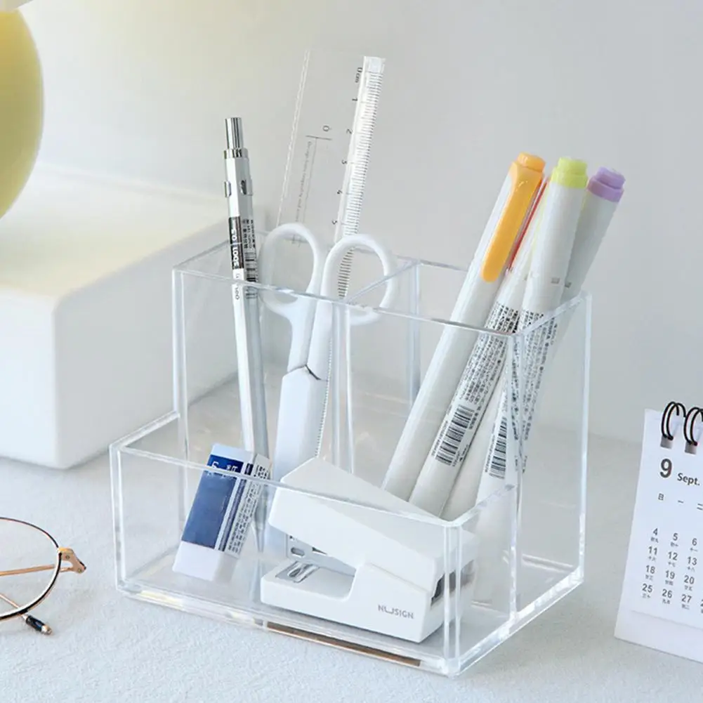 منظم مكتب متعدد الاستخدامات مع 3 مقصورات ، قرطاسية للمكتب ، أقلام ، مكياج ، فرش ، ملحقات الحمام