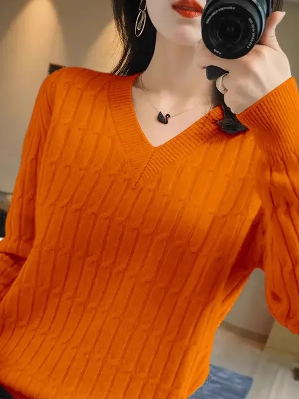 

V-Ne Long Sve ort Knitted Sweater Women's Spring Autumn Faionable Color All-Match Crew Ne Knitwear