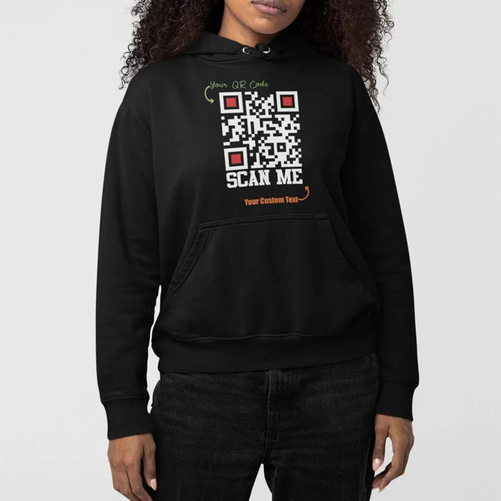 Personalised QR Code Jumper Custom Text and Social Media QR Code Hoodie Soft Comfortable Unisex Hoodie Your Own QR Code