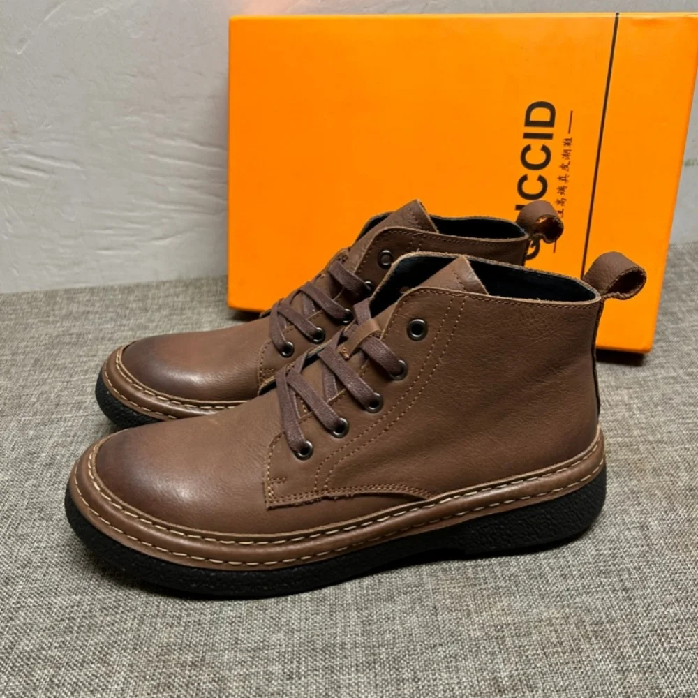 

New high-top shoes - men's padded and warm fleece shoes - men's genuine leather casual shoes - men's short boots