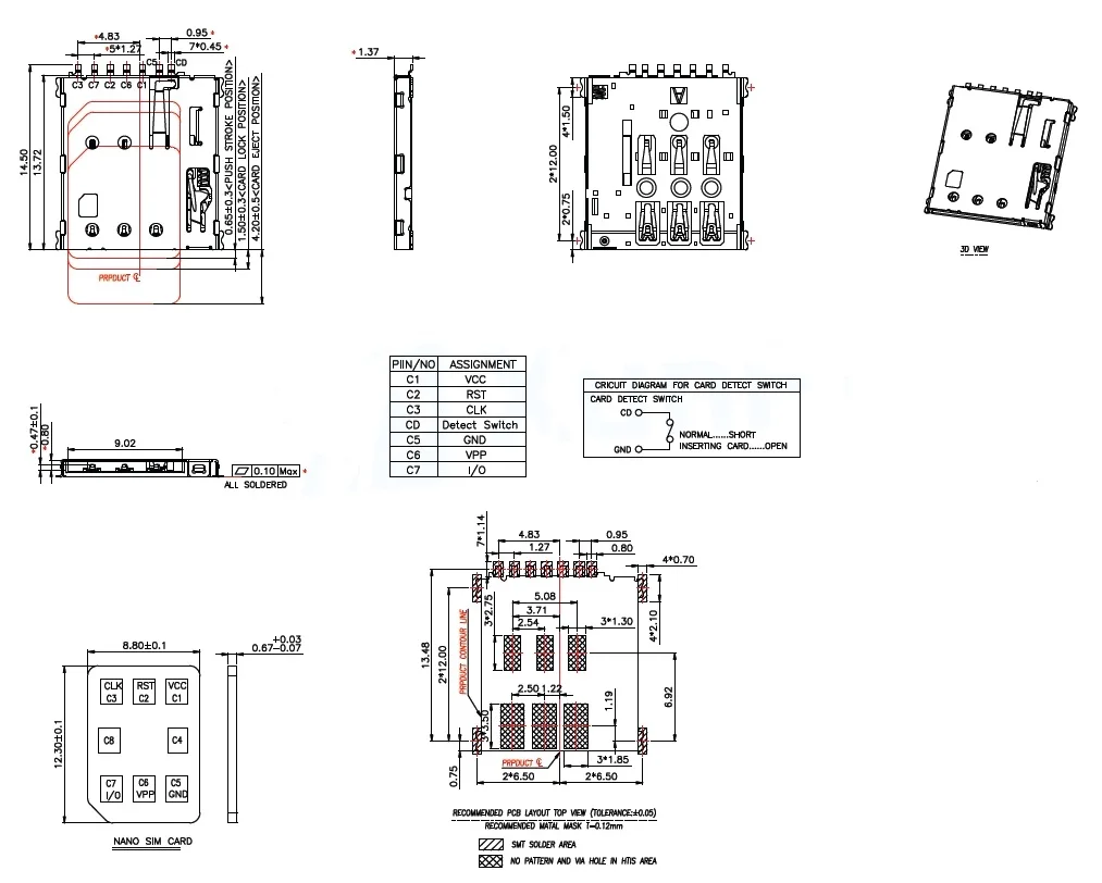 5Pcs/Smn-303 Smn-303S-Acp7 Smn-303-Arp7 Smn-303A-Acp7 Nanosim Card Holder (Self Ejecting)